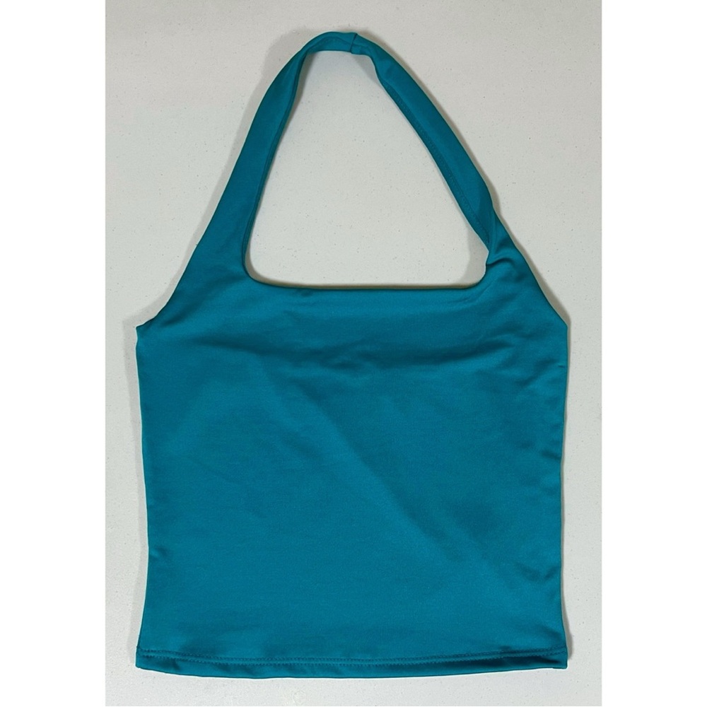 Teal Green Blue Solid Square-Neck Halter Top Shir… - image 3